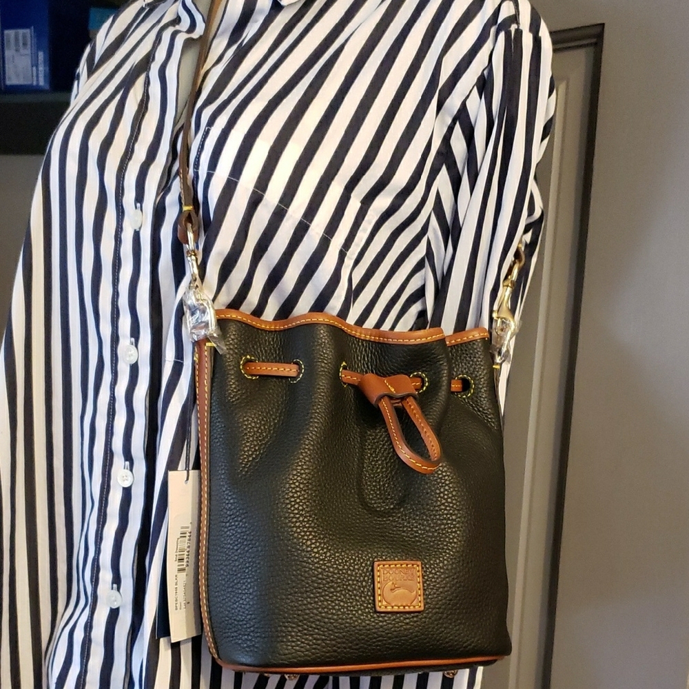 Dooney & Bourke Black and Brown Leather Small Drawstring Bag N W T - Picture 7 of 9